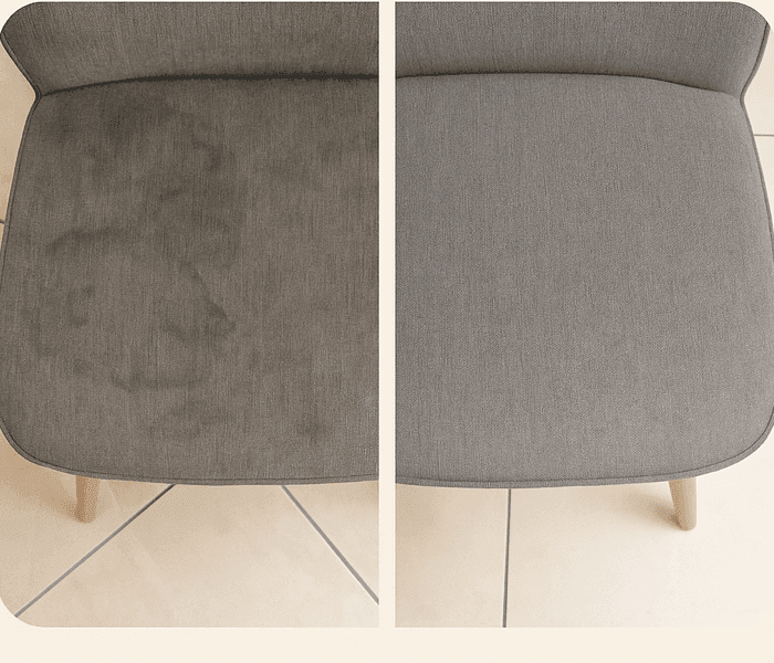 Chaise en tissu avant et après nettoyage professionnel à domicile